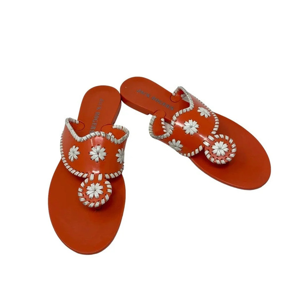 Jack Rogers Navajo Jelly Flat Sandals Orange White Flip Flop Size 7 - Picture 2 of 7